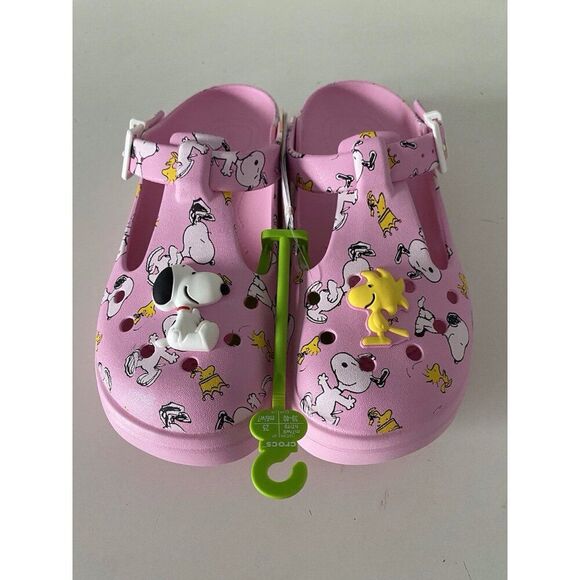 Crocs Peanuts Snoopy Woodstock Mary Jane Clog Pink 211130-90H Women’s Size 9 NEW - Picture 1 of 14